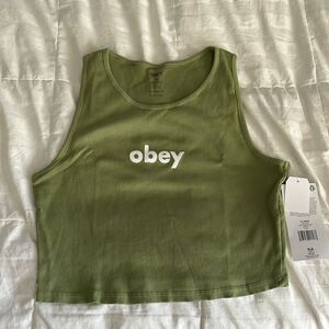 Obey Lower Case Tank Size XL NWT Olive